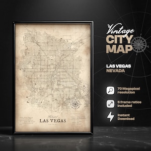 Impresión digital del mapa vintage de Las Vegas, mapa de Las Vegas, Nevada, impresión de mapas, decoración del hogar, arte mural de mapas, idea de regalo, regalo de Las Vegas, Las Vegas