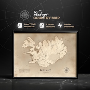 Impresión digital de mapa vintage de Islandia, póster de Islandia, arte mural nórdico, decoración del hogar, decoración de oficina, regalo de viaje a Islandia