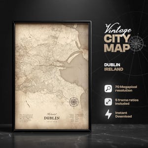 Dublin Vintage City Map Digital Print, Map of Dublin, Ireland, Map Print, Home Decor, Map Wall Art, Gift Idea, Ireland gift