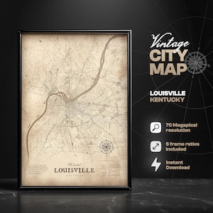 Impresión digital del mapa vintage de Louisville, mapa de Louisville, Kentucky, impresión de mapas, decoración del hogar, arte mural de mapas, idea de regalo, regalo de Louisville