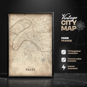 Mapa da cidade vintage de Paris, impressão digital, mapa de Paris, França, impressão de mapa, decoração para casa, arte de parede com mapa, ideia para presente, presente de Paris