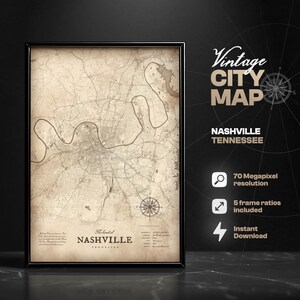 Nashville Vintage City Map Digital Print, Map of Nashville, Tennessee, Map Print, Home Decor, Map Wall Art, Gift Idea, Nashville map