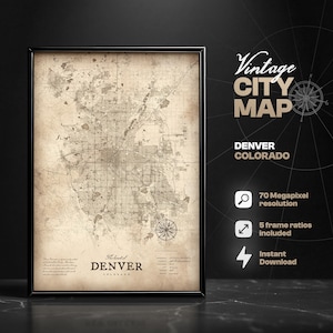 Denver Vintage City Map Digital Print, Map of Denver, Colorado, Map Print, Home Decor, Map Wall Art, Gift Ideas, Denver map, Denver gift