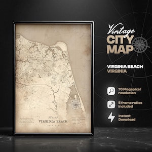 Impresión digital del mapa vintage de Virginia Beach, Virginia, Mapa de Virginia Beach, Impresión de mapas, Decoración del hogar, Mapa de Virginia Beach, Mapa de Virginia