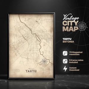 Tartu Vintage City Map Digital Print, Map of Tartu, Estonia, Map Print, Home Decor, Map Wall Art, Gift Idea, Tartu gift, Estonia gift