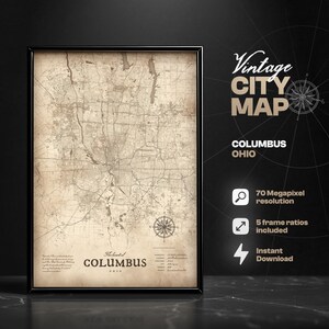 Vintage Columbus Ohio City Map Art Print (Digital Download)