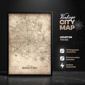 Houston Vintage City Map Digital Print, Map of Houston, Texas, Map Print, Home Decor, Map Wall Art, Gift Ideas, Houston map, Houston gift