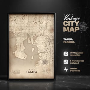 Tamper vintage stadsplattegrond digitale print, kaart van Tampa, Florida, kaart print, decor van het huis, kaart kunst aan de muur, cadeau-ideeën, Tamper poster, FL