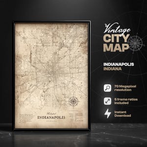 Indianapolis Vintage City Map Digital Print, Map of Indianapolis, Indiana, Map Print, Home Decor, Map Wall Art, Gift Ideas, Indianapolis map
