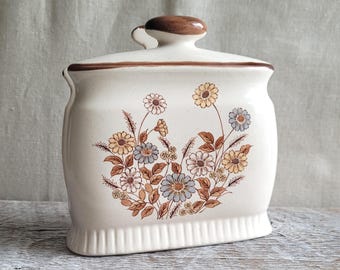 Porte-serviettes en grès floral vintage des années 1970