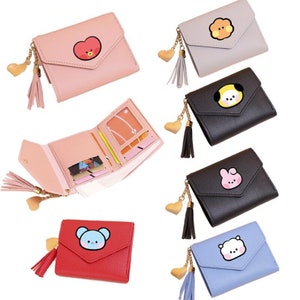 Cute Bt21 Cartoon Anime Fashion Wallet | Kawaii Tata Coin Purse | Student Wallet | Kids Birthday Gift | 9 Designs