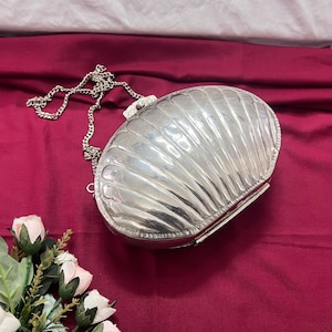 Silver Metal Hand Clutch: Vintage Indian Bridal Party Bag