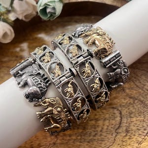 Oxidized Dual-Tone Elephant Bangles: Indian Kadas, Adjustable Brass