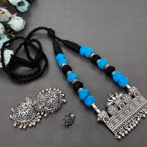 Colar de fio de fusão tribal de pavão vintage com brincos, joias de prata para saree, joias indianas afegãs para mulheres