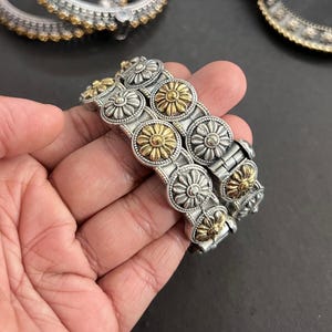 Oxidized Dual Tone Bangle Set: Indian Gold Silver Plated Kada