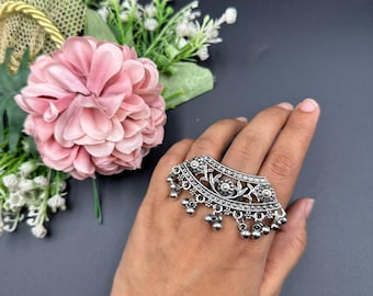 Anillo Ghungroo de plata oxidada / Joyería india bohemia ajustable