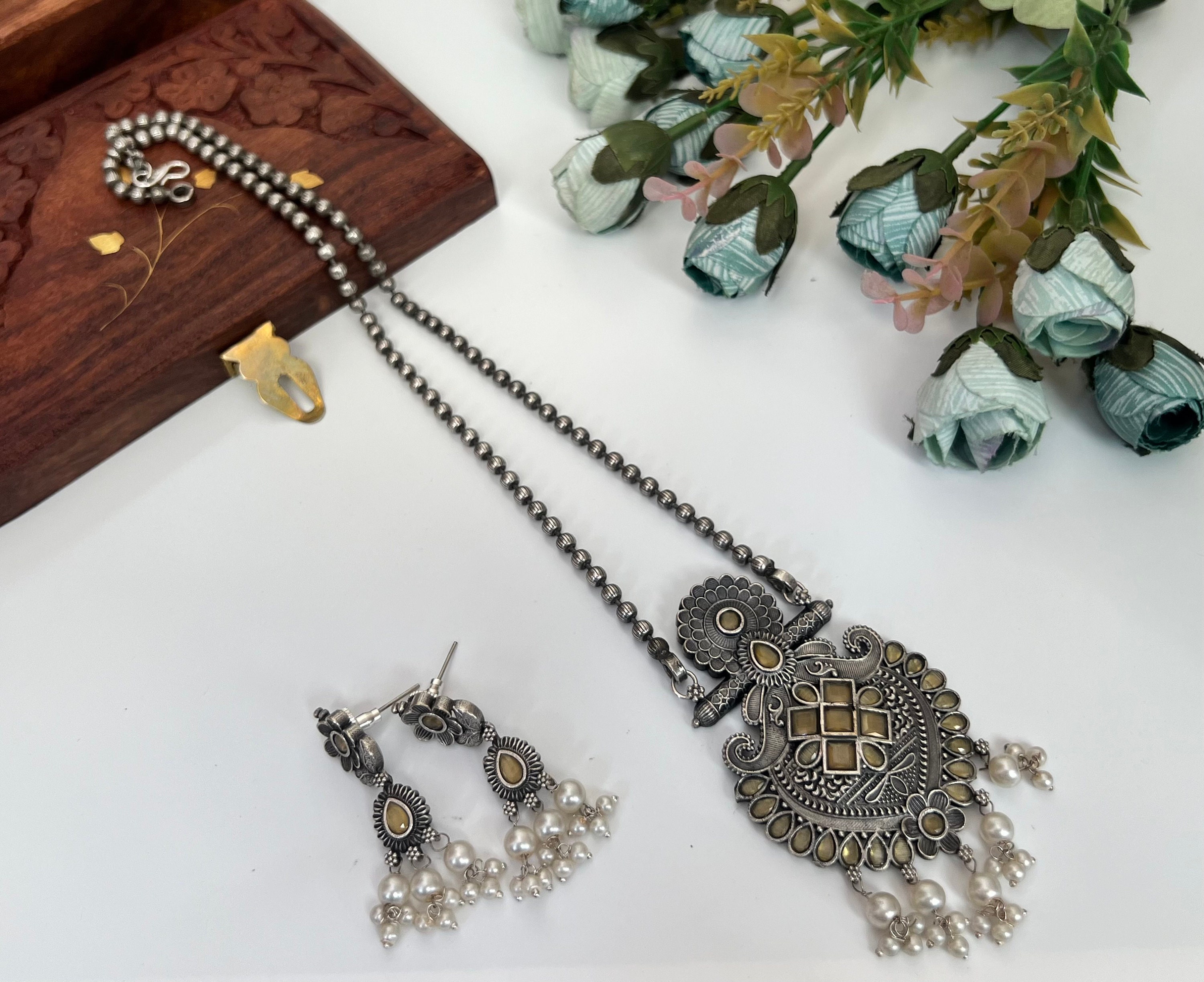 Silver Oxidized Long Necklace Set silver Look Alike Long Necklace Necklace Jewelry Indian SLA Necklace Etsy