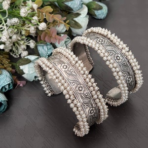 Adjustable German Silver Cuff Kada: White Polish Boho Bracelet