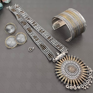 Handmade Dual Tone Ghungroo Jewelry Set: Oxidized Boho Necklace