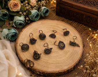 Assorted Oxidized Tribal Nose Pins for pierced nose | Vintage Brass Bohemian Nath Set