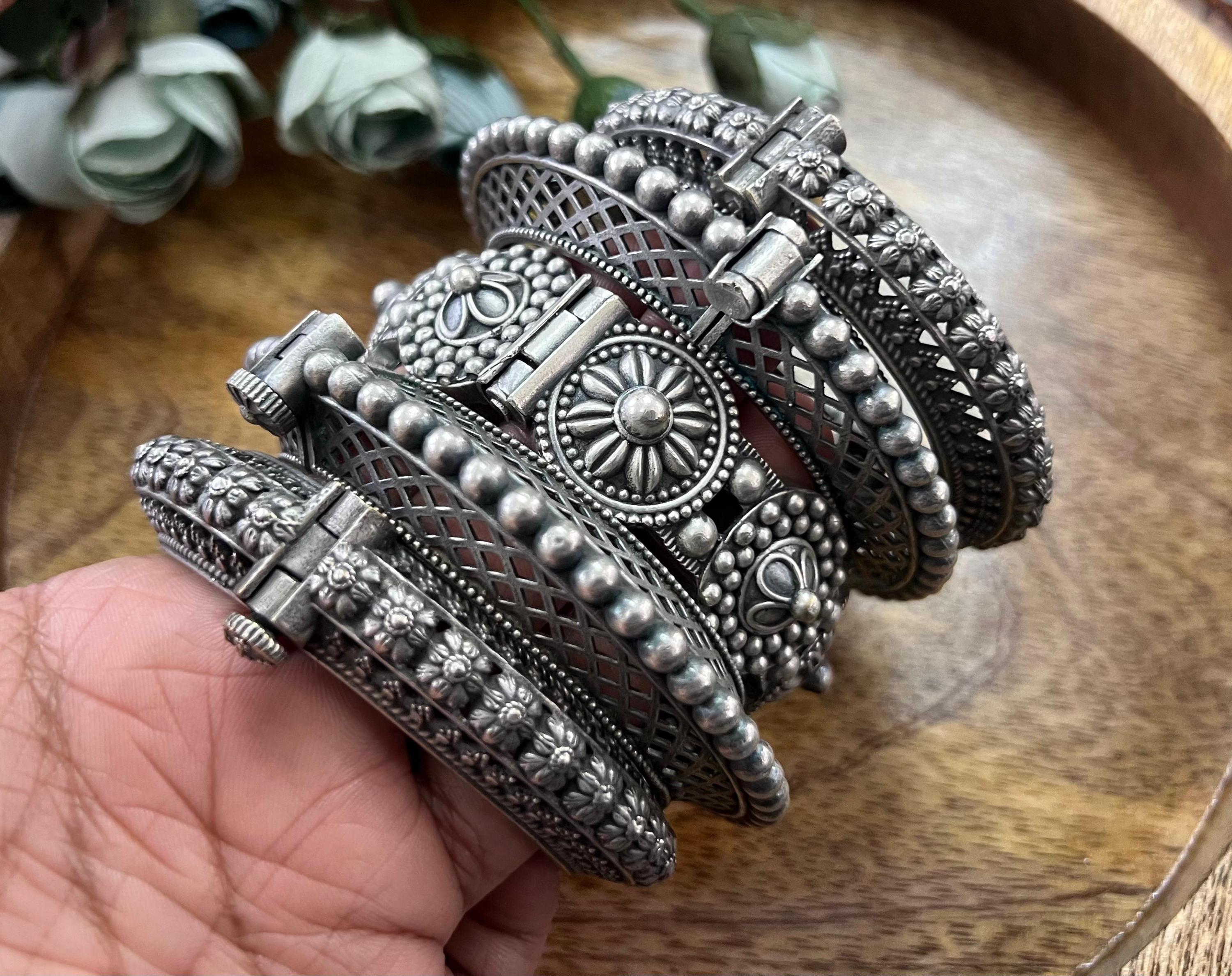Oxidized Silver Plated Bangle Set: Indian Tribal Jewelry - Etsy
