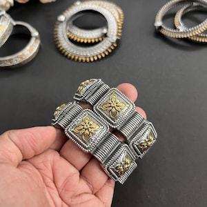Dual Tone Oxidized Bangle Set: Indian Gold Silver Plated Kada