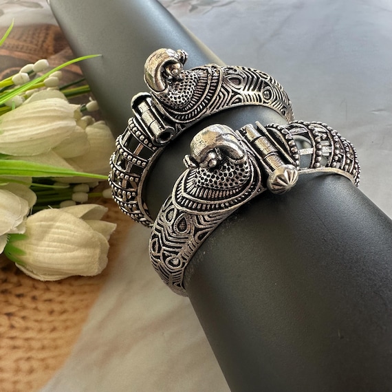 Oxidized Brass Peacock Bangle: Handmade Vintage Style Kada