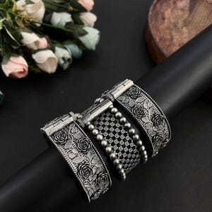 Oxidized Silver Finish Kadas: Openable Vintage Style Bangles