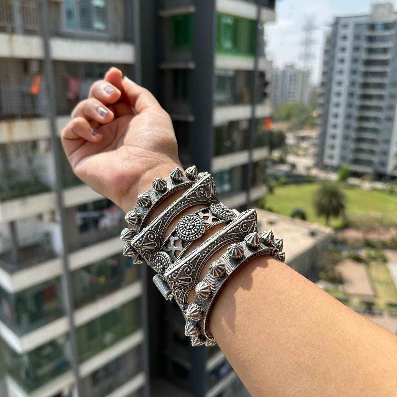 Oxidized German Silver Kada Bangles: Vintage Style Ethnic Bracelet