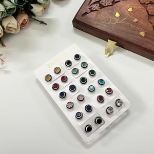 Oxidized Silver Stud Earrings: Colorful Stone Set, Ethnic Indian Style