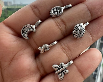 Set di 6 perni per il naso in argento ossidato / Perni per il naso non perforanti per donne e ragazze