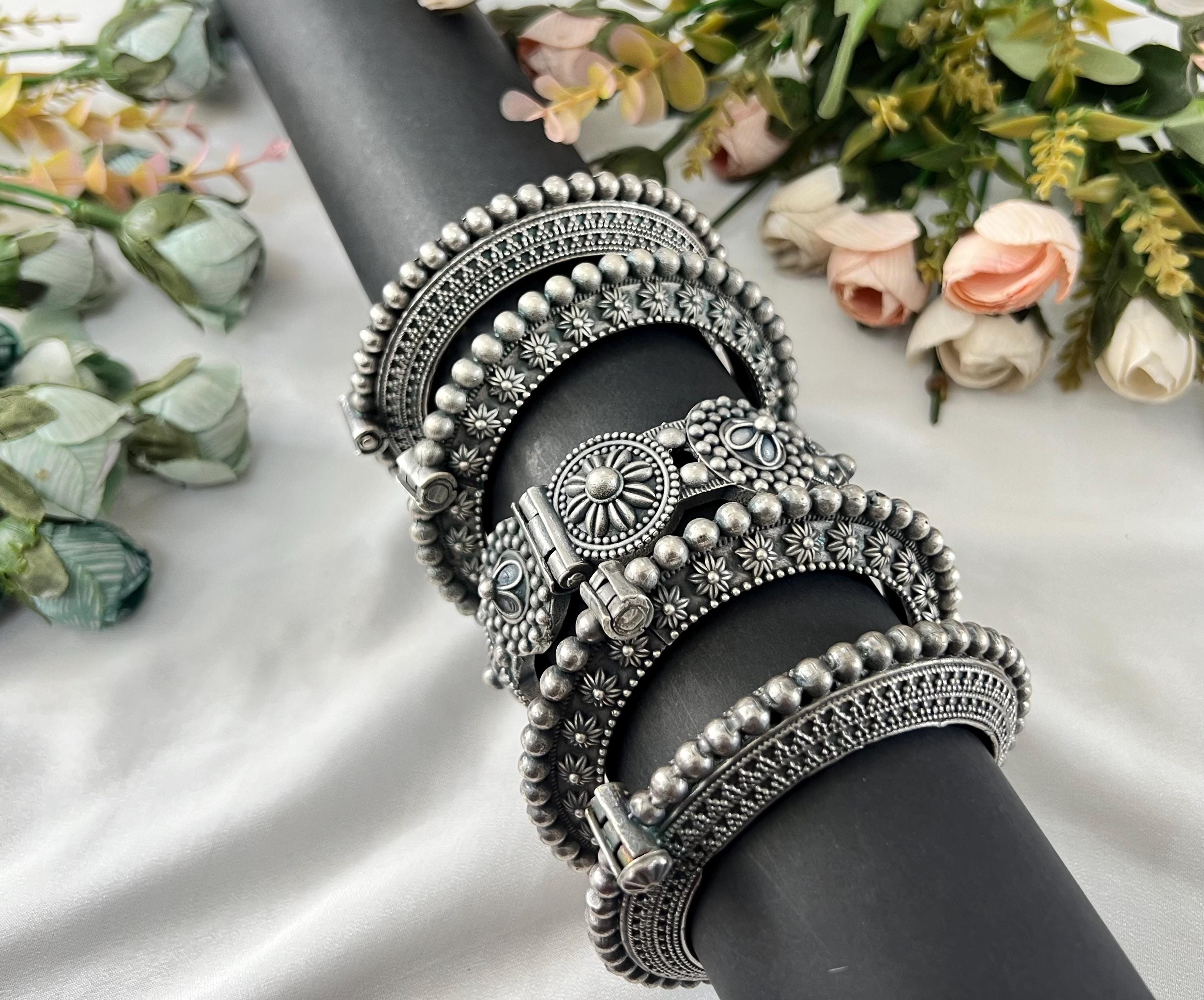 Oxidized Silver Plated Bangle Set: Indian Tribal Jewelry - Etsy