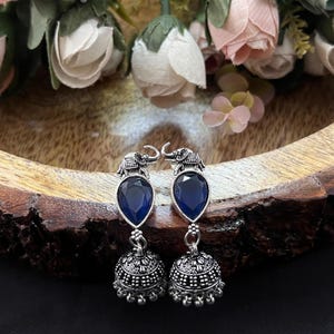 Vintage Tribal Elegance: Oxidised Elephant Stone Jhumkas&quot;