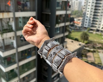Brazaletes Kada de plata alemana oxidada: Pulsera de estilo indio vintage