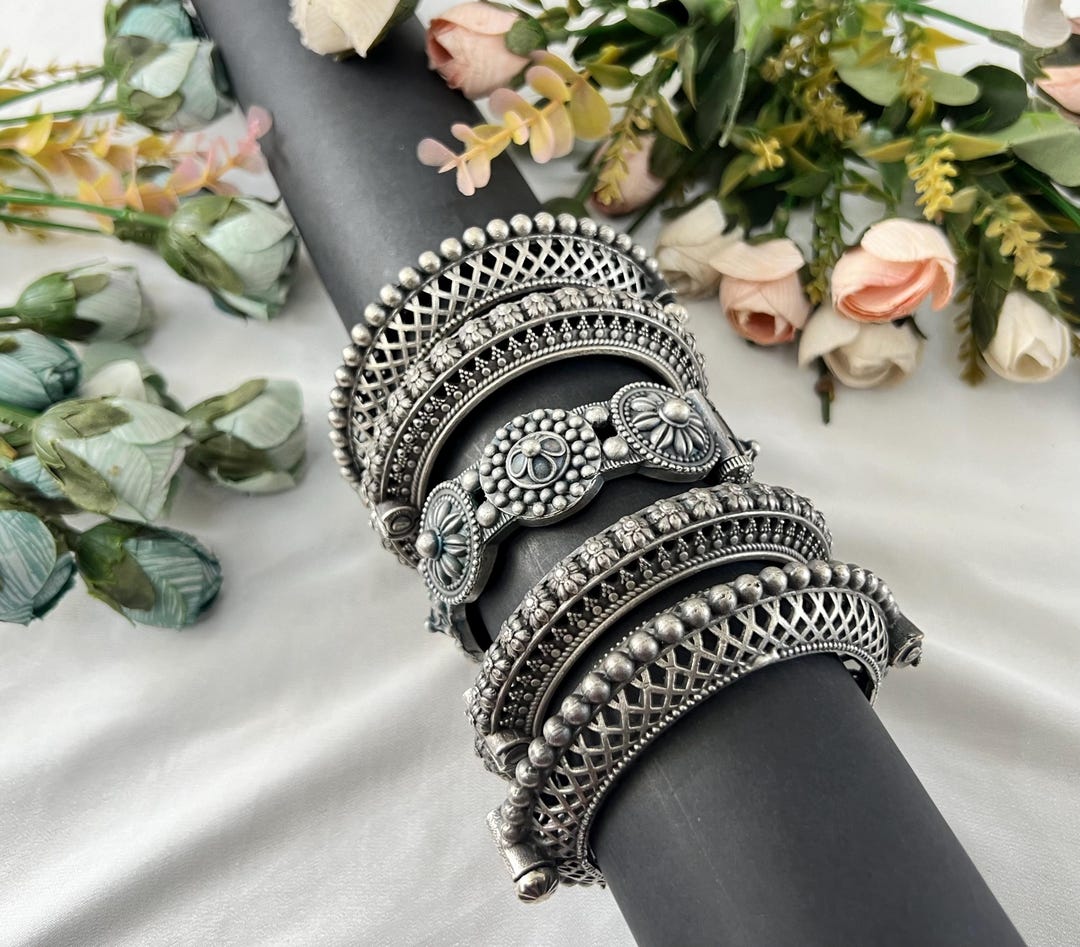 Oxidized Silver Plated Bangle Set: Indian Tribal Jewelry - Etsy
