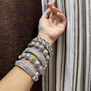 Dual Tone Oxidized Bangle Set: Indian Gold Silver Plated Kadas