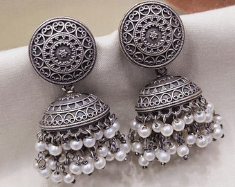 Geoxideerd Duits zilver handgemaakte Jhumka/jhumki oorbellen/hangende Jhumkas/Indiase sieraden