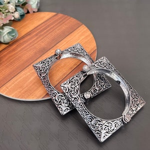 Oxidized German Silver Bangles, Openable Tribal Gypsy Kada (Set of 2)