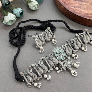 Peacock Choker Necklace Set: Traditional Indian Jewelry with Earrings