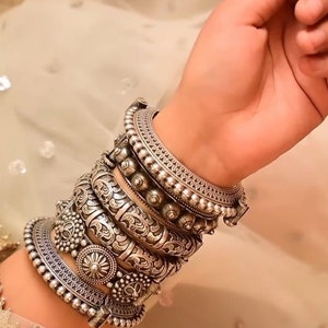 Oxidized Brass Bangle Set: Vintage Style Stacking Kada, Handmade Jewelry