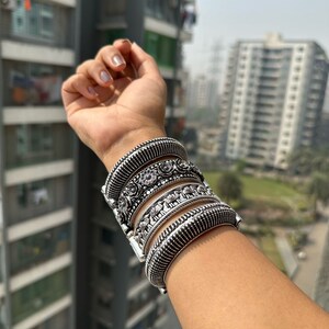Oxidized German Silver Bangle Kada: Indian Boho Bracelet