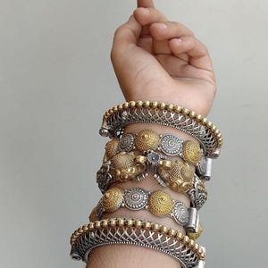 Oxidized Silver Gold Kada Bangles: Handmade Indian Tribal Jewelry