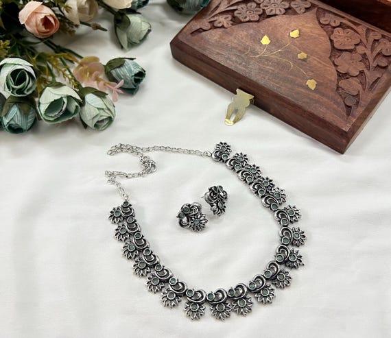 Vintage Peacock German Silver Choker Necklace: Tribal Jewelry Set