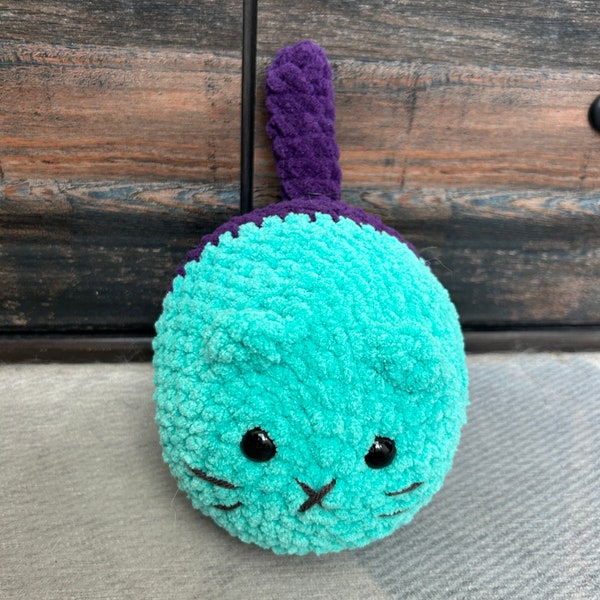 Fuzzy Loaf Cat Plushie- Seafoam Green/Purple- Hand Crocheted!