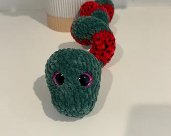 Fidget Fuzzy Snake Plushie- Fruit Collection (Watermelon)- Hand Crocheted with No Wire!