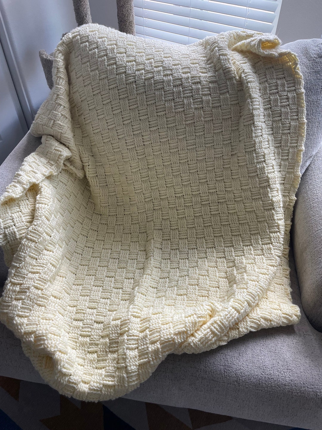 The Riley Blanket Basketweave Crochet Blanket Pastel Yellow Etsy