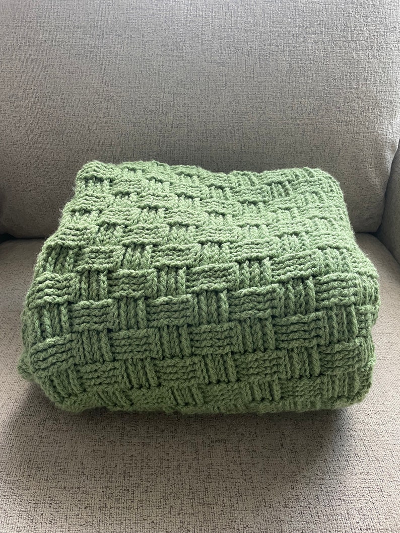 The Riley Blanket Basketweave Crochet Blanket Sage Green Etsy