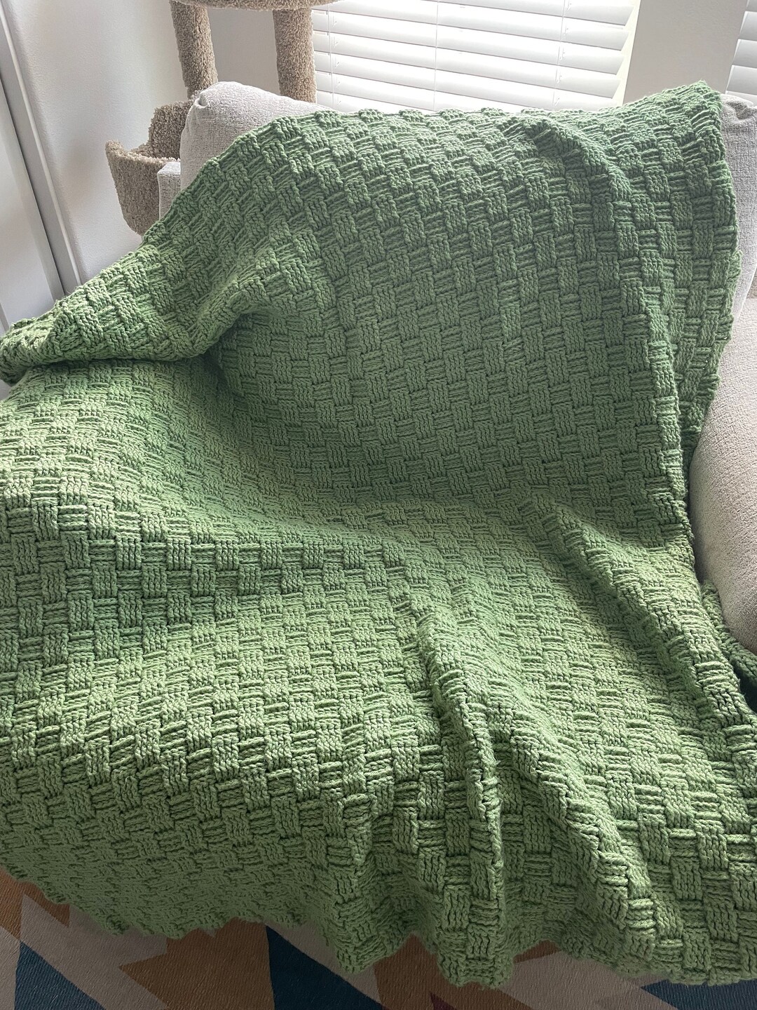 The Riley Blanket Basketweave Crochet Blanket Sage Green Etsy