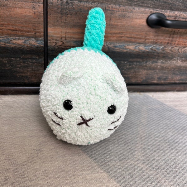 Fuzzy Loaf Cat Plushie- Seafoam Green- Hand Crocheted!