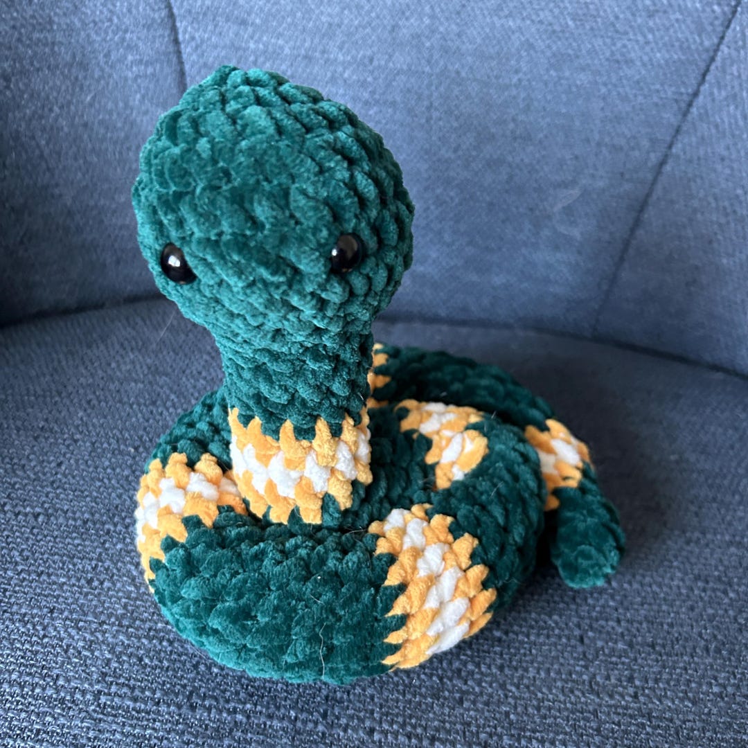 Snuggly Snake Plushie Dark Green With Yellow/white Stripes Hand ...